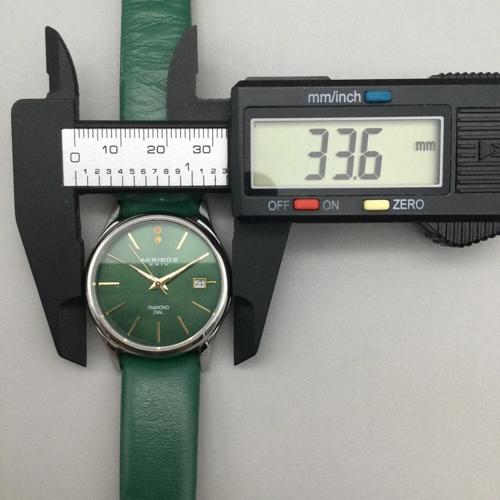 Akribos XXIV Womens Watch 34mm Green Diamond Dial Date Dress New Battery